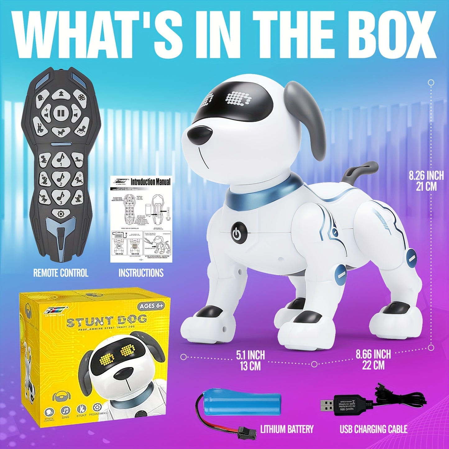 1 Pc Interactive Robot Dog with Remote Control, Voice Command, Dance & Song Functions, Rechargeable Battery, Infrared Sensing, LED Lights ABS Resin Electronic Pet Toy for Kids.