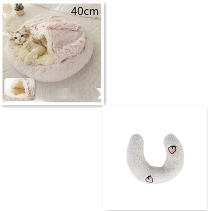 2 In 1 Dog And Cat Bed Pet Winter Bed Round Plush Warm Bed House Soft Long Plush Pets Bed Pet Products - Hiccupzz