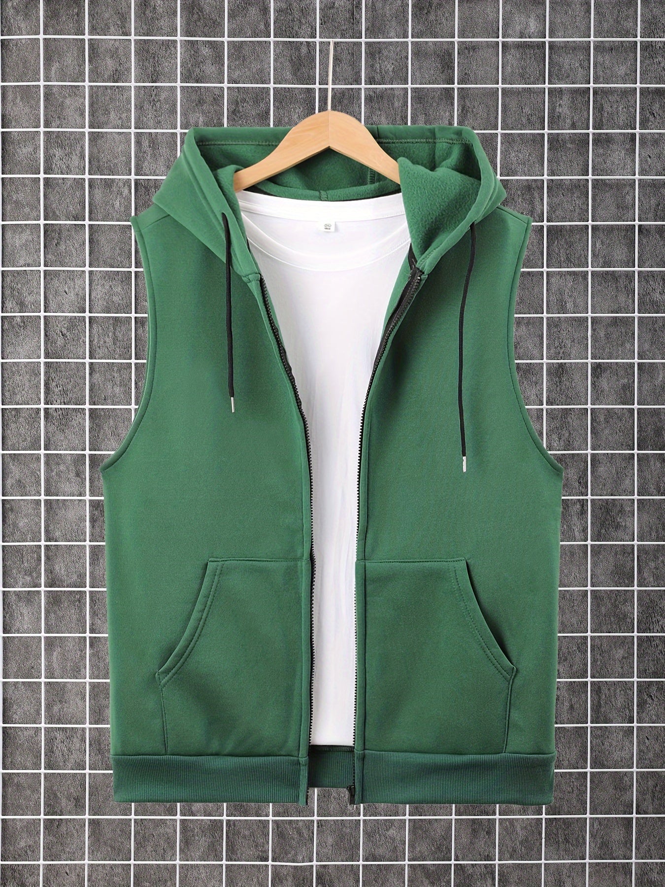 Men's Sleeveless Zip-Up Hoodie Vest with Pocket, Casual Outdoor Activewear