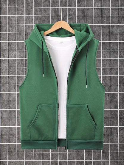 Men's Sleeveless Zip-Up Hoodie Vest with Pocket, Casual Outdoor Activewear - Hiccupzz