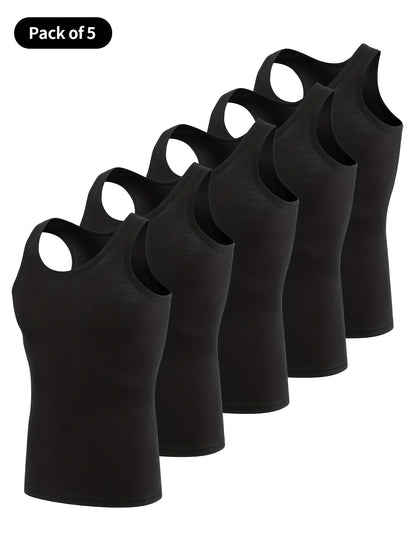 5-Pack Men's Tank Tops - Breathable Quick-Dry Fitness Vests, Casual Plain Color Summer Undershirts - Hiccupzz
