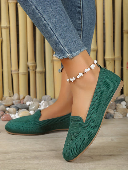Women's Black Slip-On Flats - Breathable Knitted Round Toe Non-Slip Casual Lightweight Walking Shoes - Hiccupzz