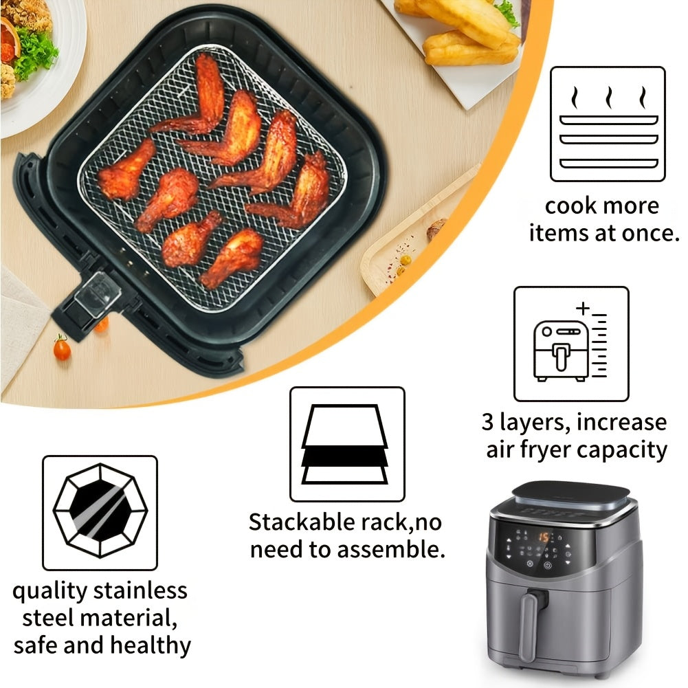 3-Tier Stainless Steel Air Fryer Accessory Set - Stackable, Dishwasher Safe for Ovens & Fryers, Perfect for Healthy Holiday Baking