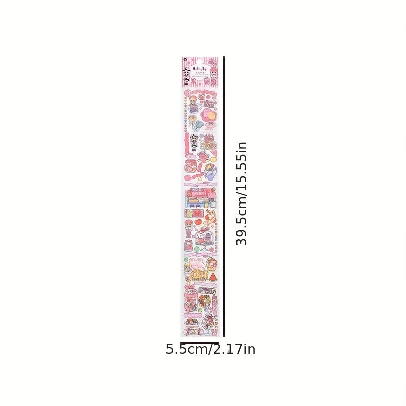 1 Roll, PET Long Strip Tape: Cute Sweetheart Series Cartoon Hand Account DIY Decorative Stickers for Crafts, Gift Wrap, Scrapbooking, Bullet Journals, and Party Decorations