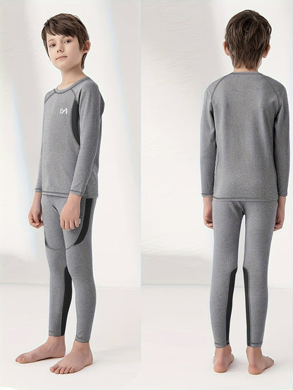 4 Pcs Youngsters' Warm Winter Underwear Set - Long Sleeve Top & Pants, Comfortable and Cozy