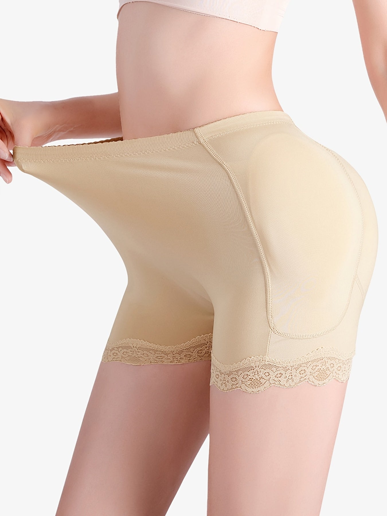 Comfortable Lace Trim Control Panties with Butt Lifting Pads - Women's Intimate Boyshorts for a Flattering Figure