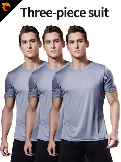3-Pack Men's Quick-Dry Short Sleeve Shirts - Stretch Crew Neck Undershirts for Fitness Training - Hiccupzz