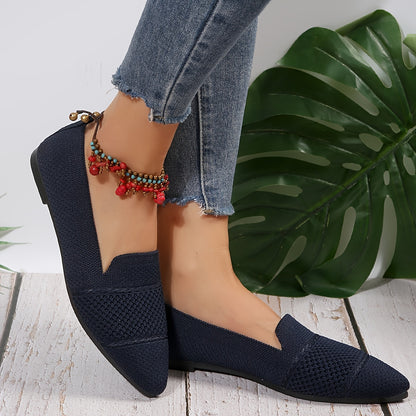 Women's Minimalist Slip-On Knitted Flats, Point Toe, Soft Sole Ballets, Lightweight Comfort - Hiccupzz