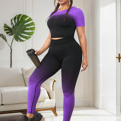 Women's Plus Size Gradient Ombre 2-Piece Yoga Set - Hiccupzz