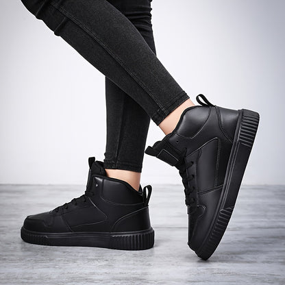 Men's Solid High Top Skate Shoes, Non Slip Comfy Lace Up Casual Shoes For Outdoor Walking Traveling, All Seasons - Hiccupzz