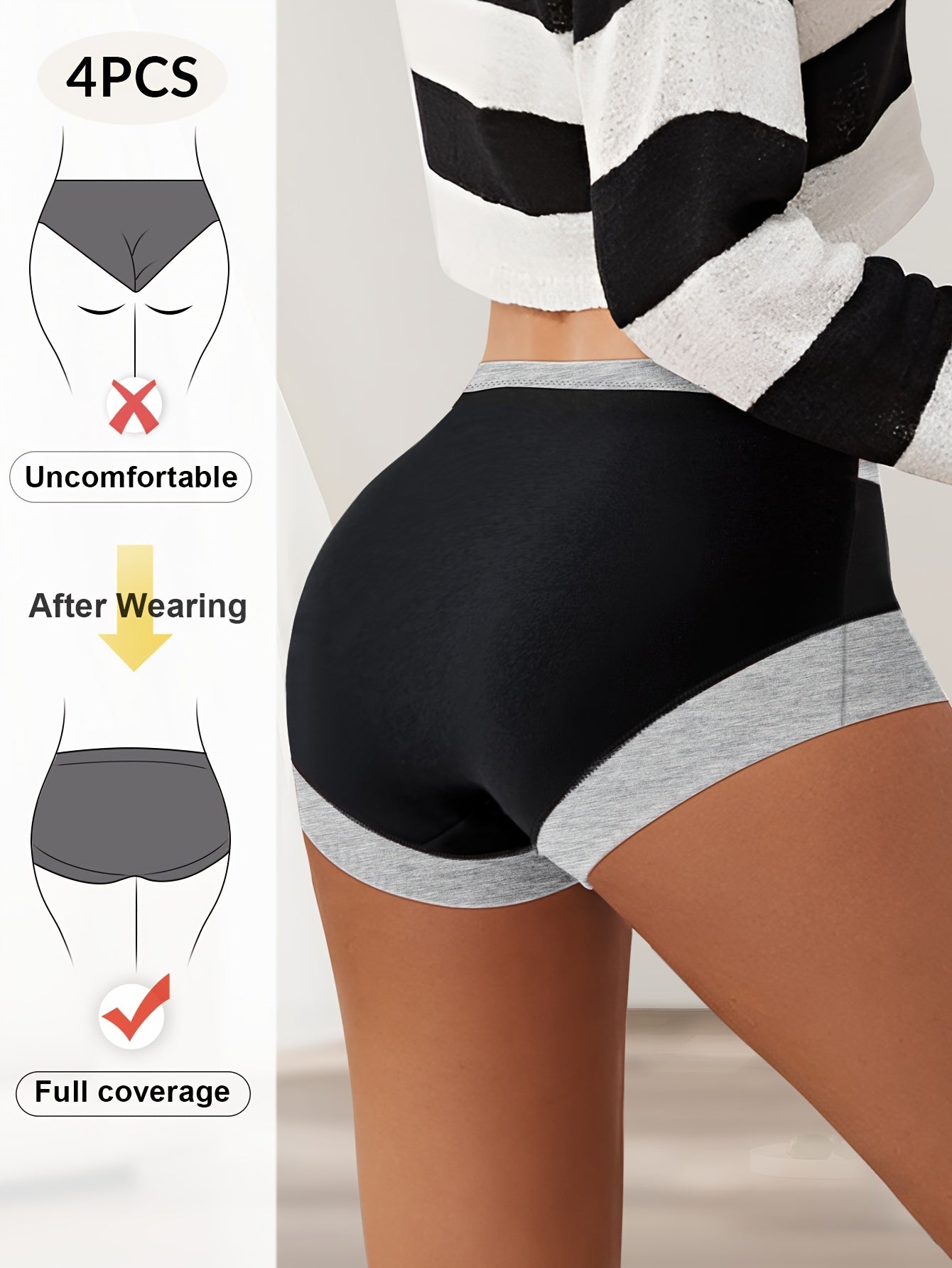 8pcs Women's Boyshorts High Waist Briefs, Boxer Briefs, Soft, Comfortable, Contrast Color, Light Tummy Control