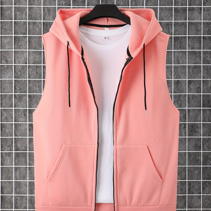 Men's Sleeveless Zip-Up Hoodie Vest with Pocket, Casual Outdoor Activewear - Hiccupzz