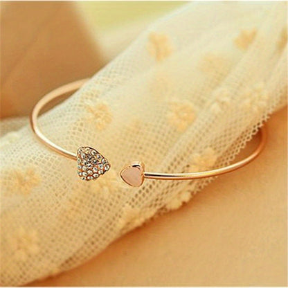 Full Drill Love Bracelet: Gold-Plated Opening Heart, Double Peach Heart Design - Ideal for Birthdays, Holidays, and Mother's Day Gifts - Hiccupzz