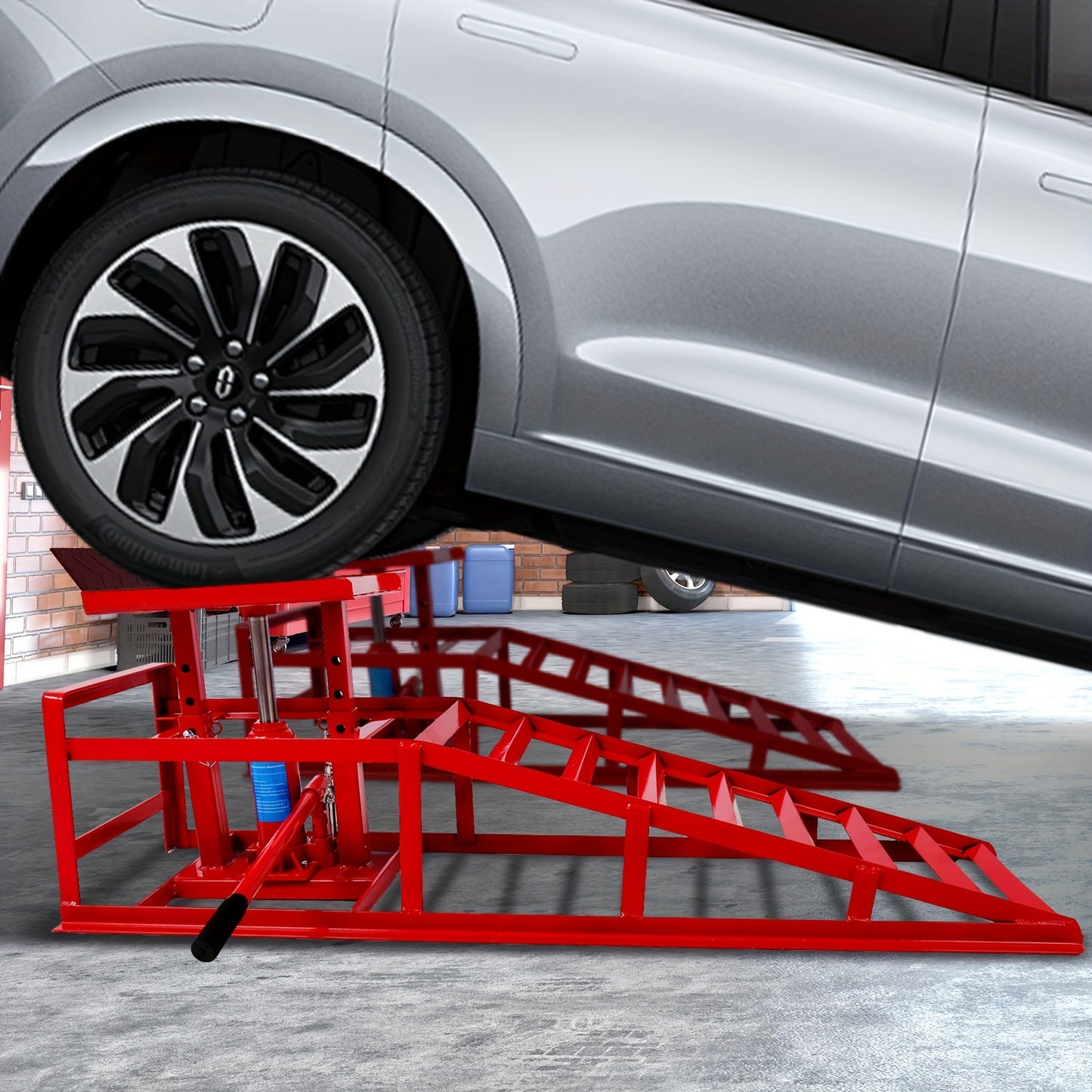 2-Pack Heavy Duty Hydraulic Truck Ramps - 5T/11,000Lbs Capacity, Steel Vehicle Maintenance Platform for Garage, Red