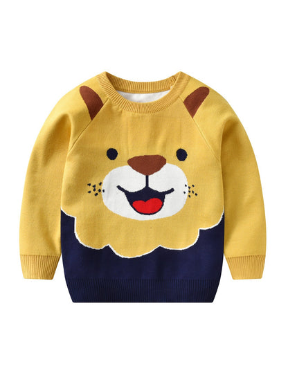Children's Lion Print Knit Sweater - Warm Winter Cozy Wear - Hiccupzz