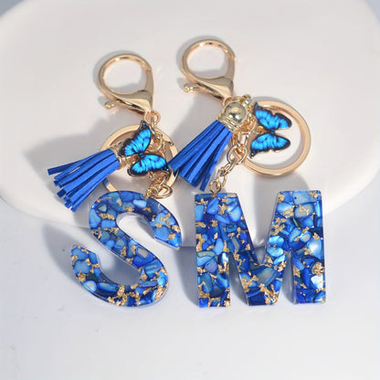 Blue Butterfly Alphabet Initial Keychain - Cute Resin Charm for Bags and Daily Use - Hiccupzz