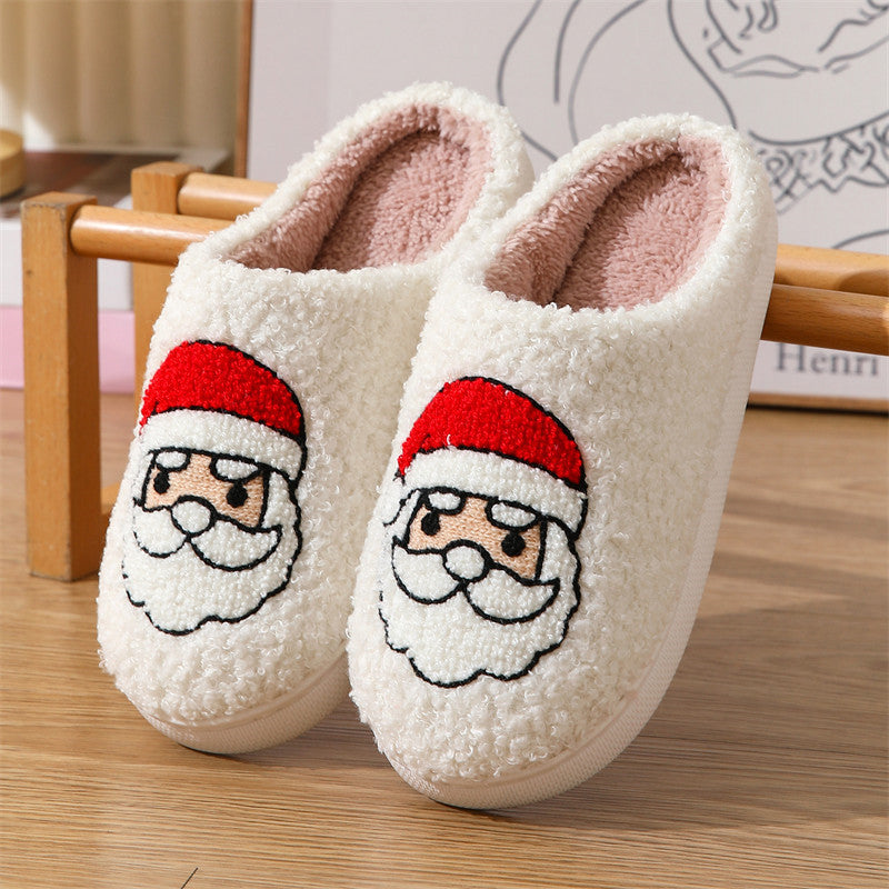 Christmas Santa Claus Pattern Cotton Slippers Indoor Home Plush Warm Slippers