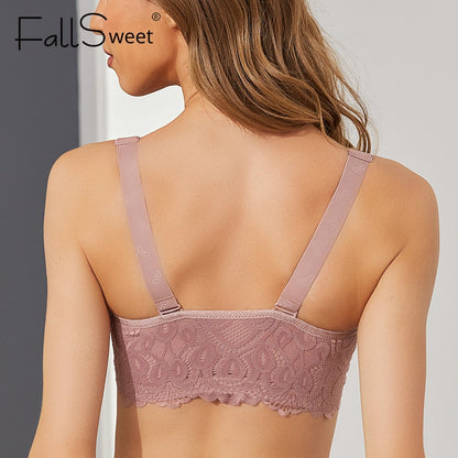 FallSweet Sexy Front Closure Bra Plus Size Lace Women Underwear Thin Wireless Lingerie Female Push Up Bras бюстгальтер женский - Hiccupzz