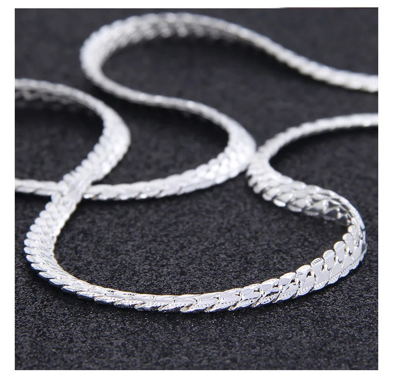 925 Sterling Silver Chain Necklace & Bracelet - 6mm Side Chain, 8-24 Inch, Fashion Jewelry