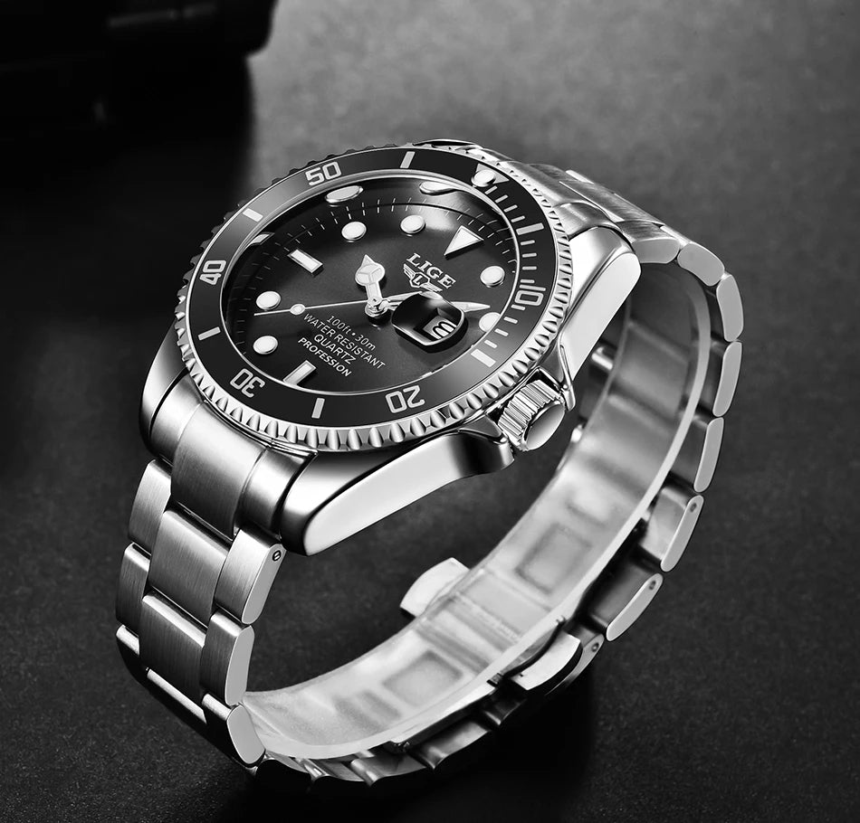 LIGE Luxury Diver Watch for Men - 30ATM Waterproof Quartz Wristwatch with Date, Sport Design