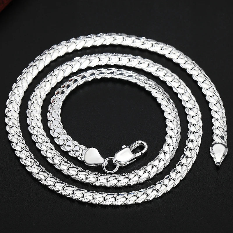 925 Sterling Silver Chain Necklace & Bracelet - 6mm Side Chain, 8-24 Inch, Fashion Jewelry