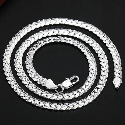 925 Sterling Silver Chain Necklace & Bracelet - 6mm Side Chain, 8-24 Inch, Fashion Jewelry