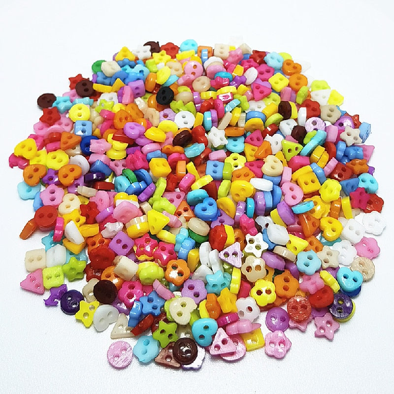 100/300pcs/lot Assorted Colors Shapes Tiny 6MM Resin Button 2 Holes Sewing Craft