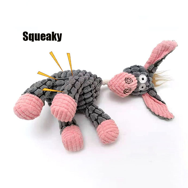 Fun Pet Toy Donkey Shape Corduroy Chew Toy For Dogs Puppy Squeaker Squeaky Plush Bone Molar