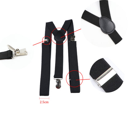 Solid Color Elastic Leather Suspenders Braces Men Women Black Blue Red Adjustable Straps For Wedding Suit Skirt Accessories Gift - Hiccupzz