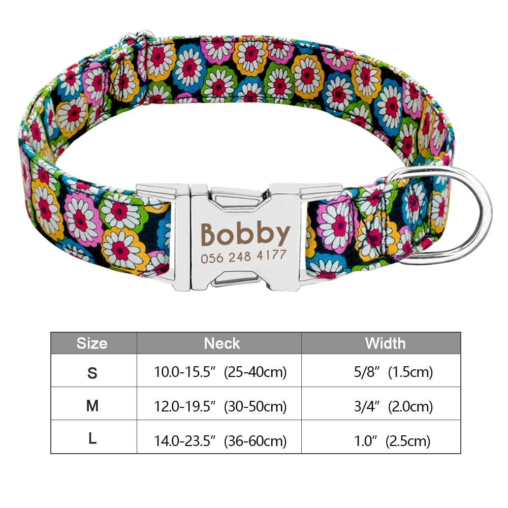 Personalized Dog Accessories Collar Nylon Printed Pet Puppy Collar Dog ID Collars Free Engraved ID for Small Medium Large Dogs