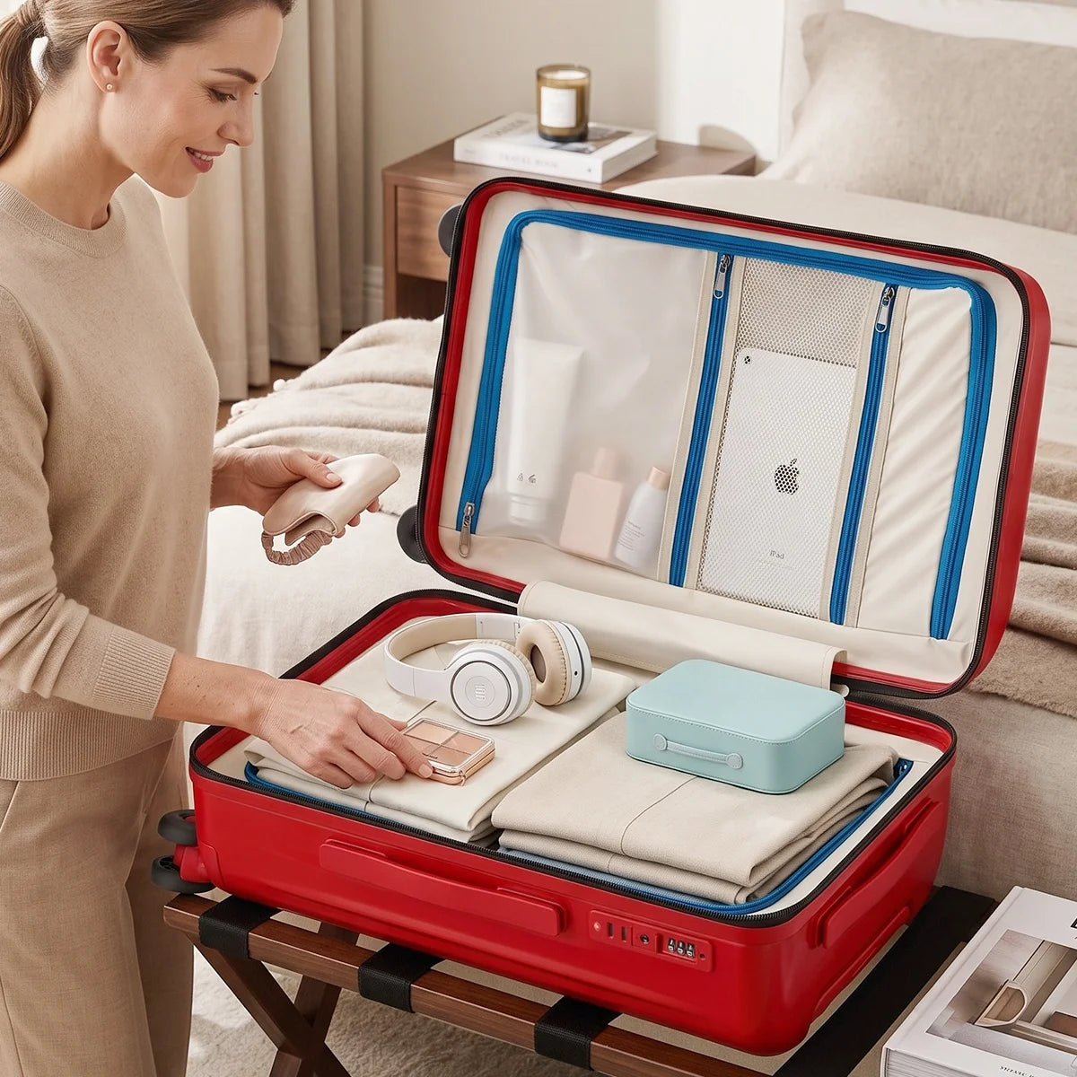 3 Piece Luggage Set 20/24/28 Inch PC Material Suitcase With Wet Dry Separation Anti-Explosion Zipper