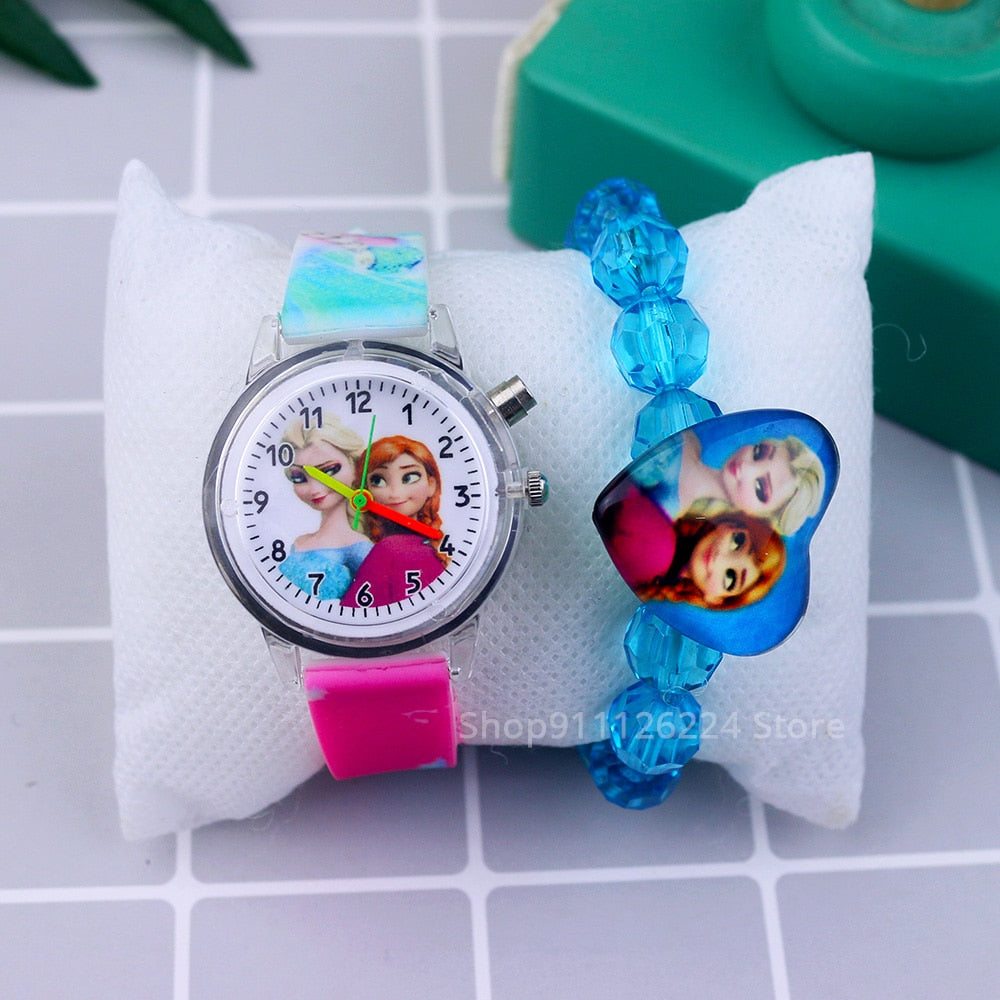 Cartoon Flash Light Girls Watches with Bracelet Silicone Strap