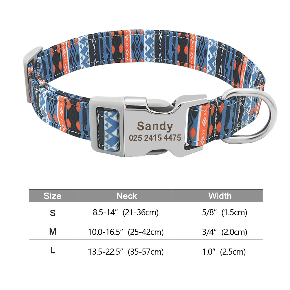 Personalized Dog Accessories Collar Nylon Printed Pet Puppy Collar Dog ID Collars Free Engraved ID for Small Medium Large Dogs