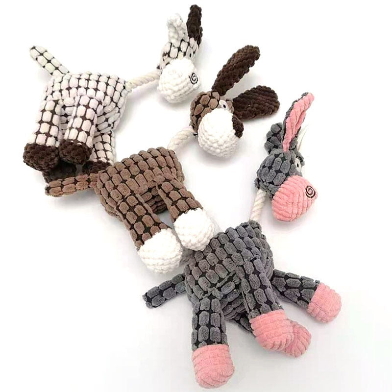 Fun Pet Toy Donkey Shape Corduroy Chew Toy For Dogs Puppy Squeaker Squeaky Plush Bone Molar