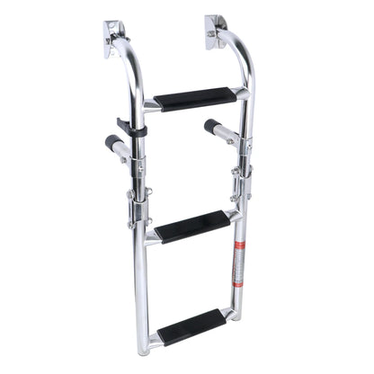 3 Steps Stainless Steel Boat Ladder Grips 2+1 Steps Transom Mount Folding Stern Ladder Gunwale-Mounted Removable Ladder - Hiccupzz