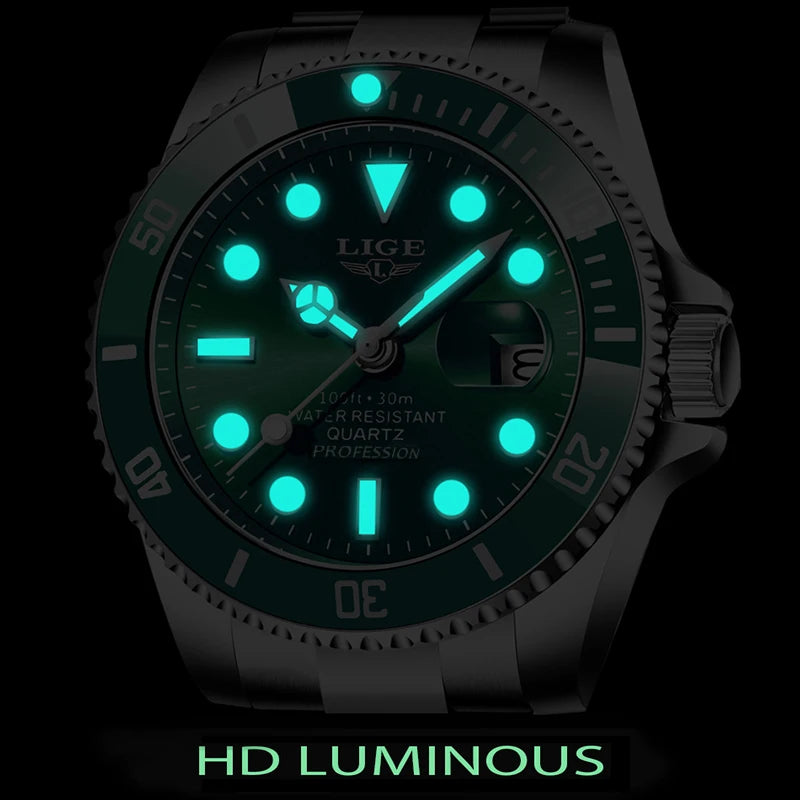 LIGE Luxury Diver Watch for Men - 30ATM Waterproof Quartz Wristwatch with Date, Sport Design