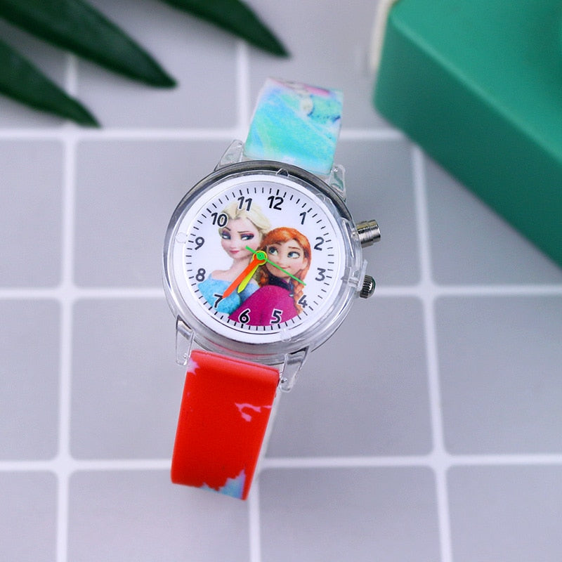 Cartoon Flash Light Girls Watches with Bracelet Silicone Strap