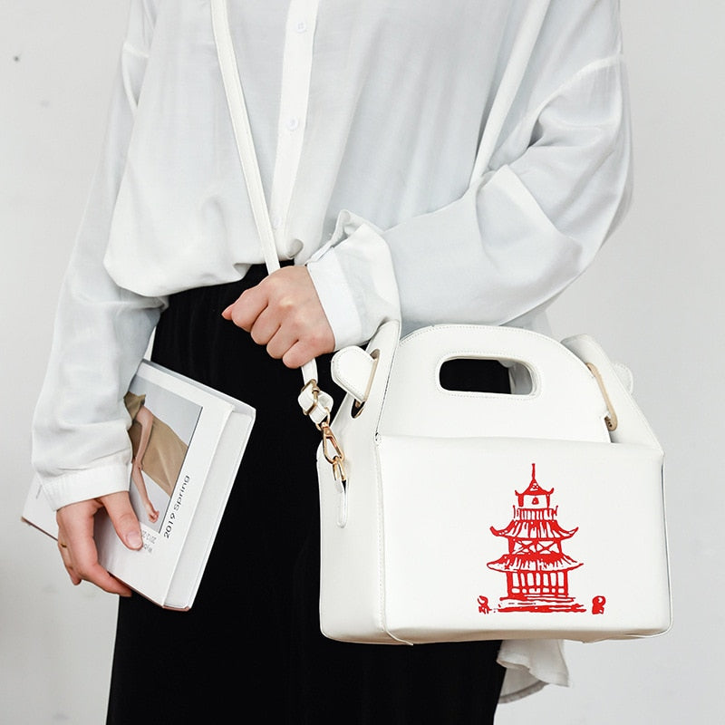 Chinese Takeout Box Tower Print Handbag for Women