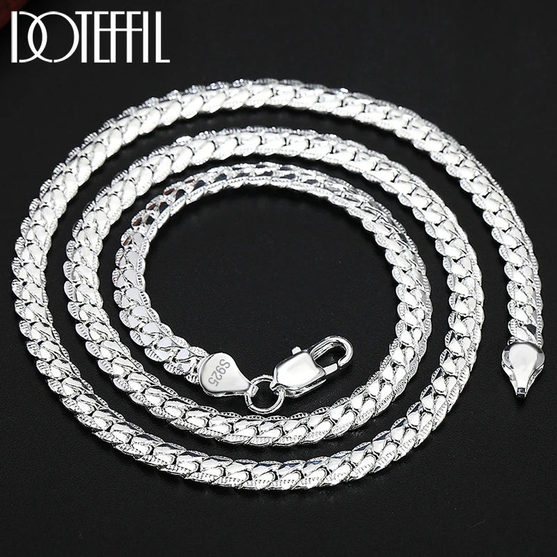 925 Sterling Silver Chain Necklace & Bracelet - 6mm Side Chain, 8-24 Inch, Fashion Jewelry