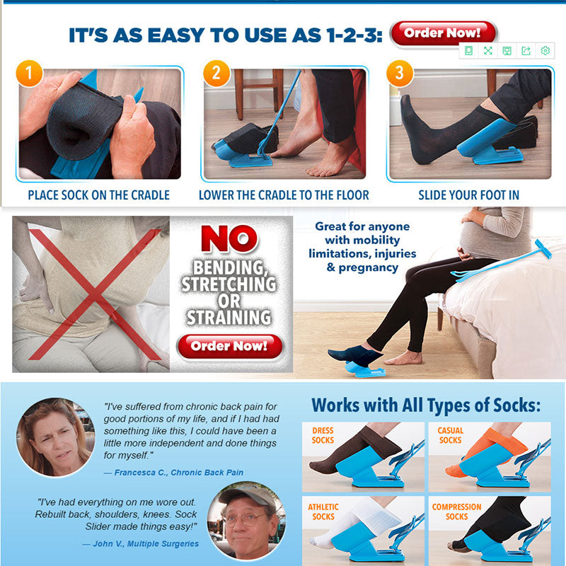 Pregnant Elderly Sock Wearing device Slider Easy on /off Sock Aid Kit , No Bending, Stretching, Straining