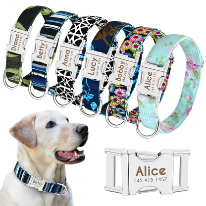 Personalized Dog Accessories Collar Nylon Printed Pet Puppy Collar Dog ID Collars Free Engraved ID for Small Medium Large Dogs - Hiccupzz