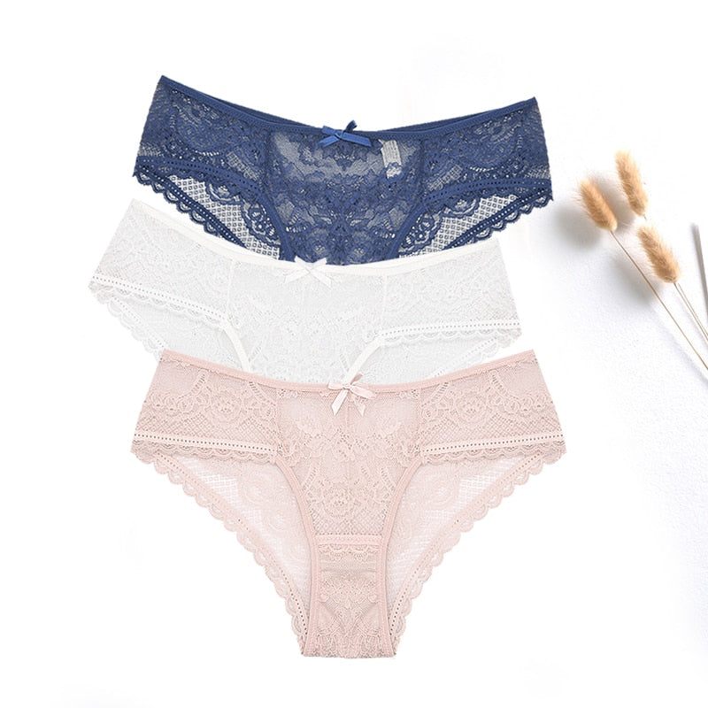 FallSweet  3 pcs / lot  ! Women Panties Sexy Lace Underwear Set  Plus Size Briefs Transparent Lingerie Femme