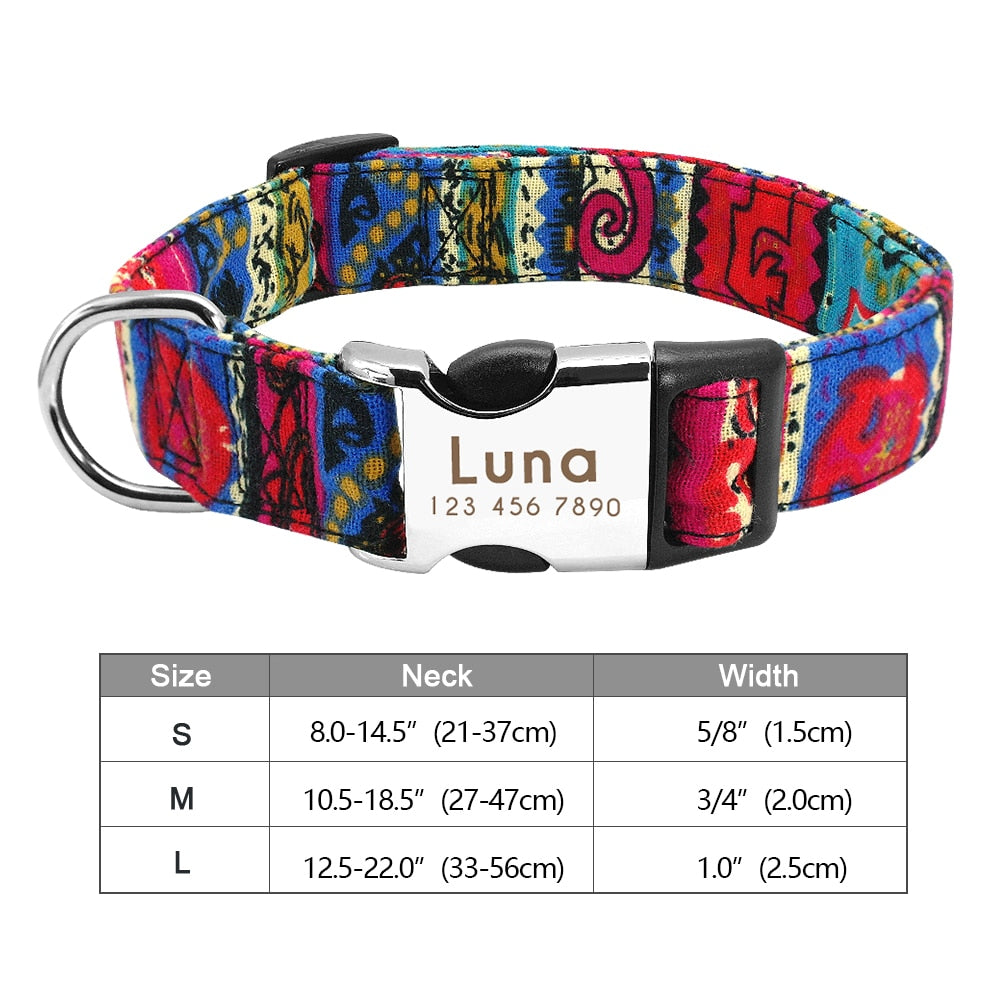 Personalized Dog Accessories Collar Nylon Printed Pet Puppy Collar Dog ID Collars Free Engraved ID for Small Medium Large Dogs