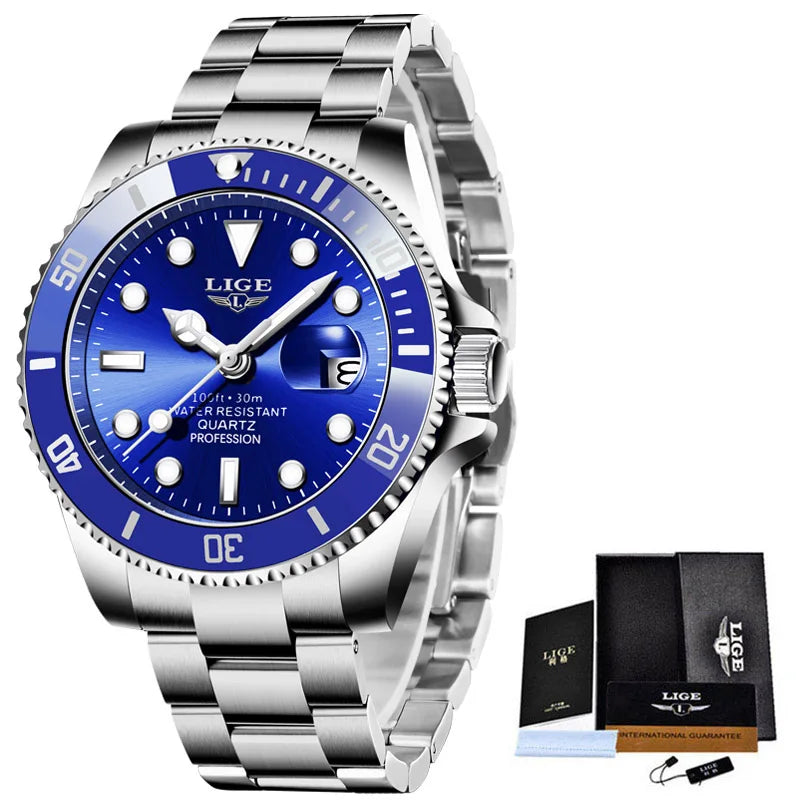 LIGE Luxury Diver Watch for Men - 30ATM Waterproof Quartz Wristwatch with Date, Sport Design