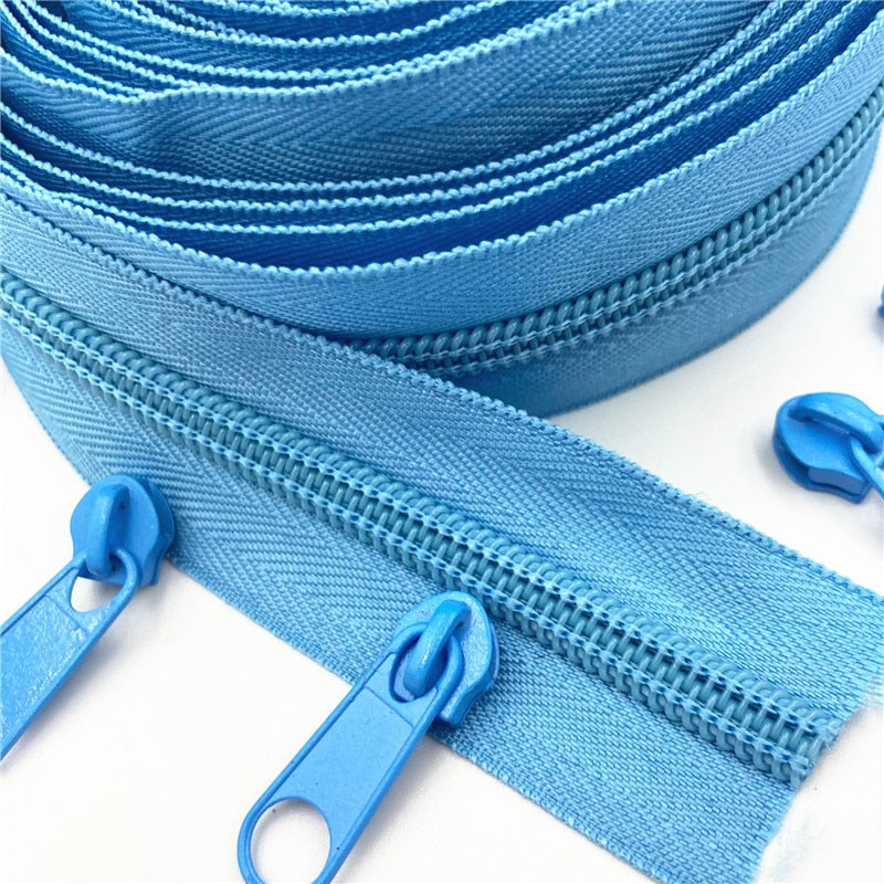 5 Meters (5.4 Yard ) 5 # (20 Colors) Long Nylon Coil Zipper  with 10pcs Zipper Slider for DIY Sewing Clothing Accessories