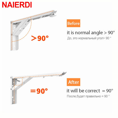 2PCS Stainless Steel Folding Bracket Adjustable Shelf Holder - Hiccupzz