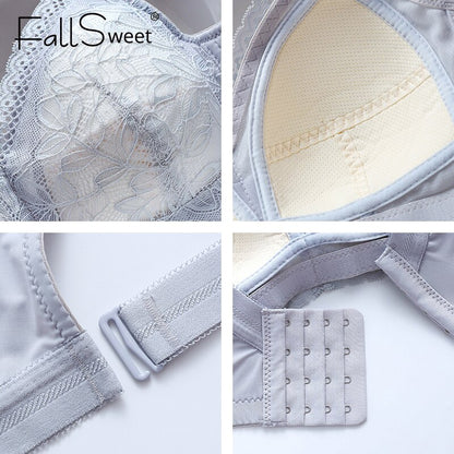 FallSweet Wireless Bras for Women Thin Cup Lingeire Plus Size Lace Underwear Minimizer Brassiere B C D E Cup - Hiccupzz