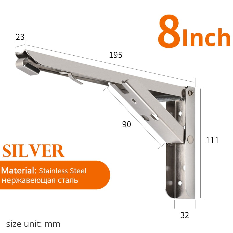 2PCS Stainless Steel Folding Bracket Adjustable Shelf Holder