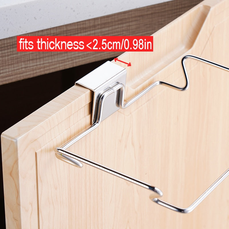 Kitchen Trash Rack Cabinet Door Garbage Bags Holder Stainless Steel Closet Garbage Storage Holder