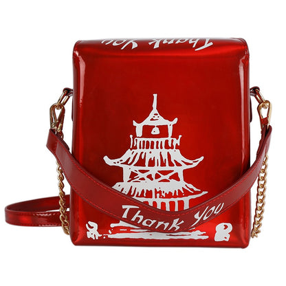 Chinese Takeout Box Purse Pu Leather Women Handbag Fashion Crossbody Bag Shoulder Chain Bag for Girl Bucket Bag - Hiccupzz